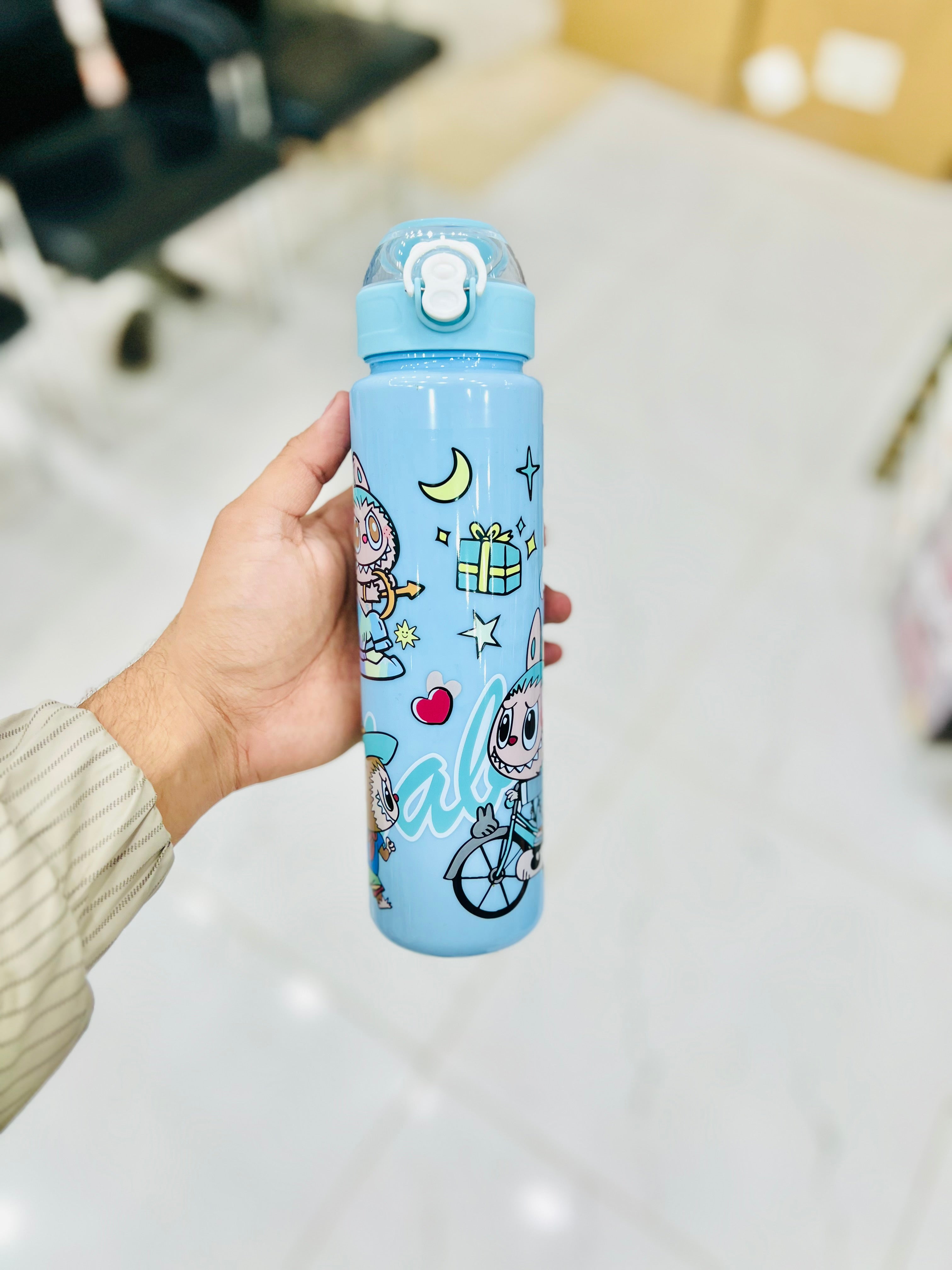 Labubu Character Kids Water Bottle ( Light Blue )