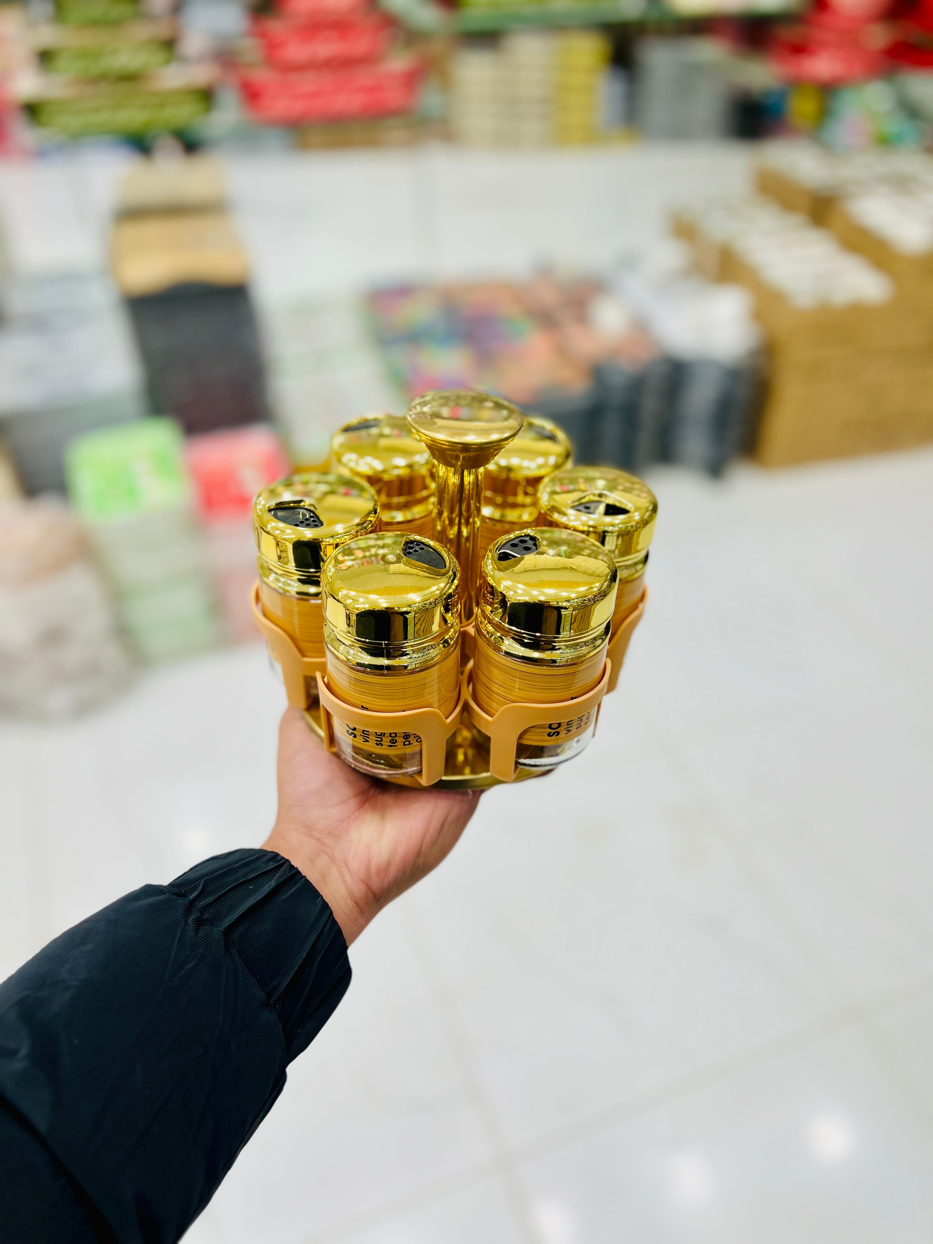 Glass Spice Jar Set (Pack Of 6 Jars & Rotating Stand)