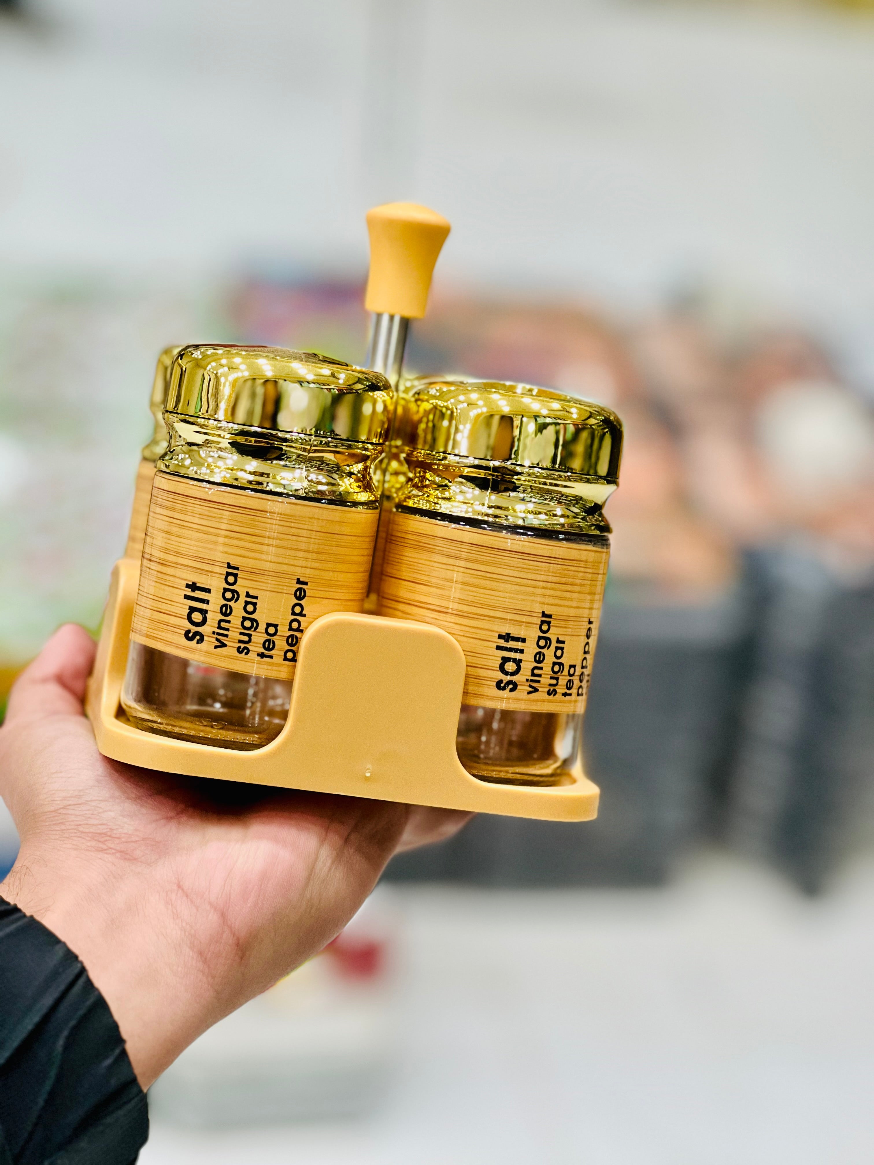 Glass Spice Jar Set (Pack Of 4 With Stand)