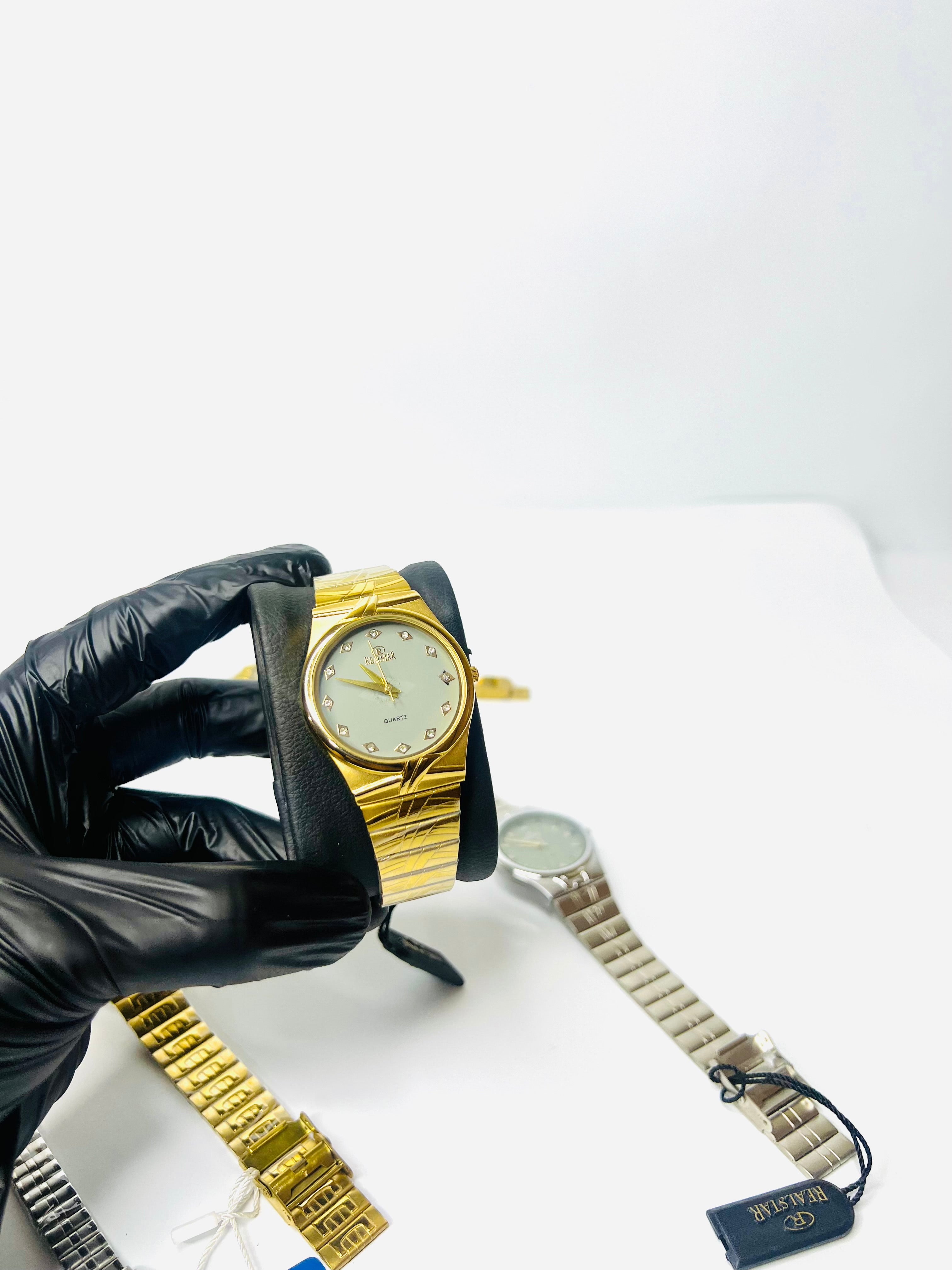 Real Star Golden Mens Watch With Pista Dial