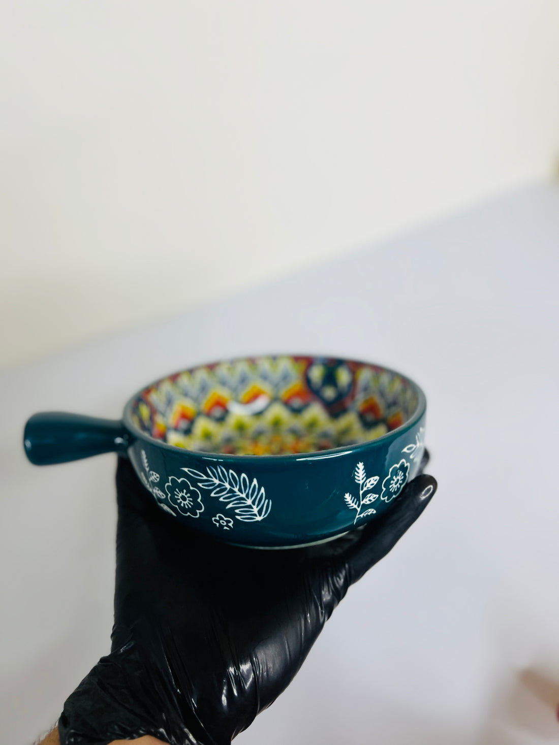 Handcrafted Ceramic Serving Bowl with Handle ( Green )