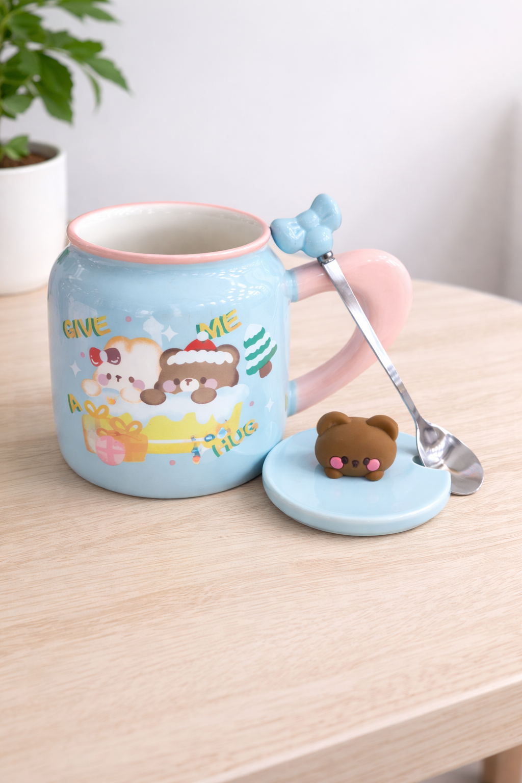 Yunikon Animal Ceramic Coffee Mug With Lid & Spoon