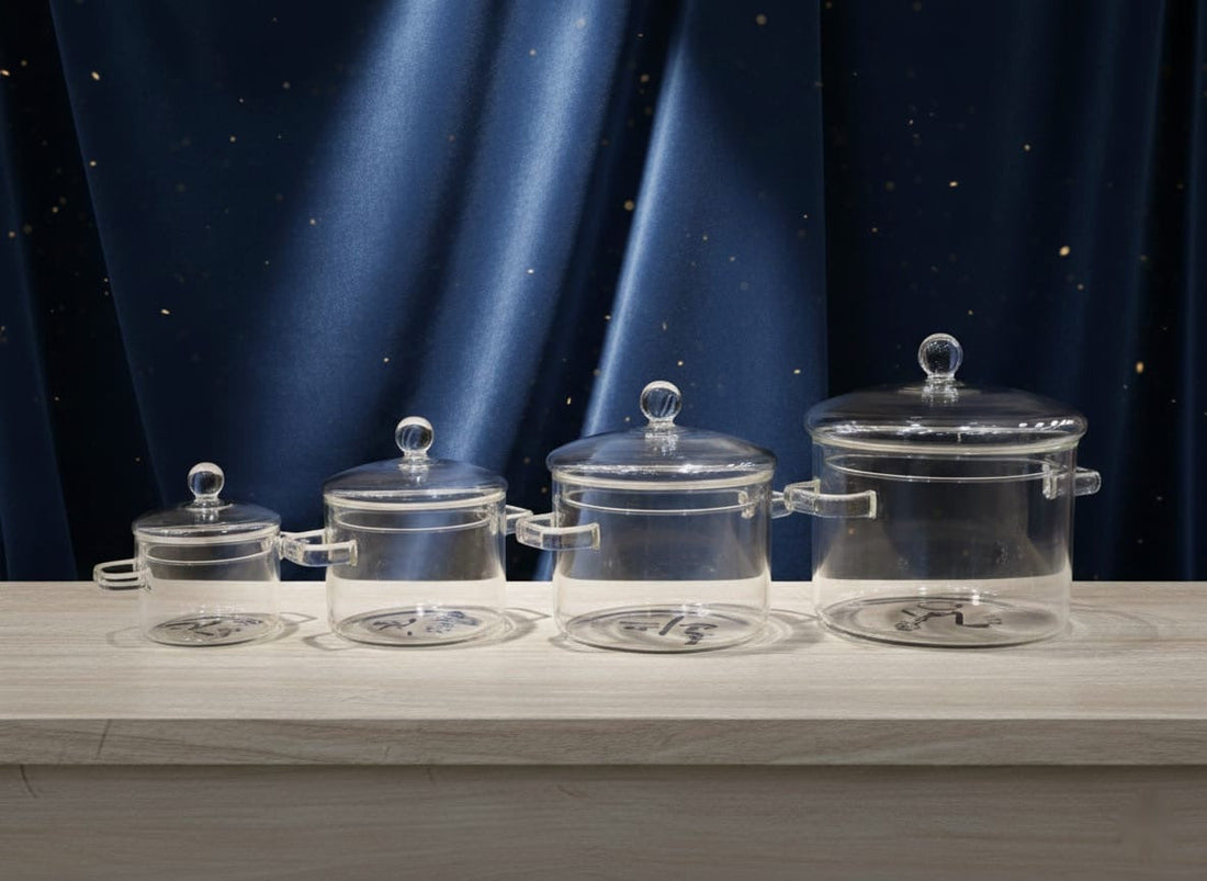 Borosilicate Glass Cooking Pots ( 4 Pcs )
