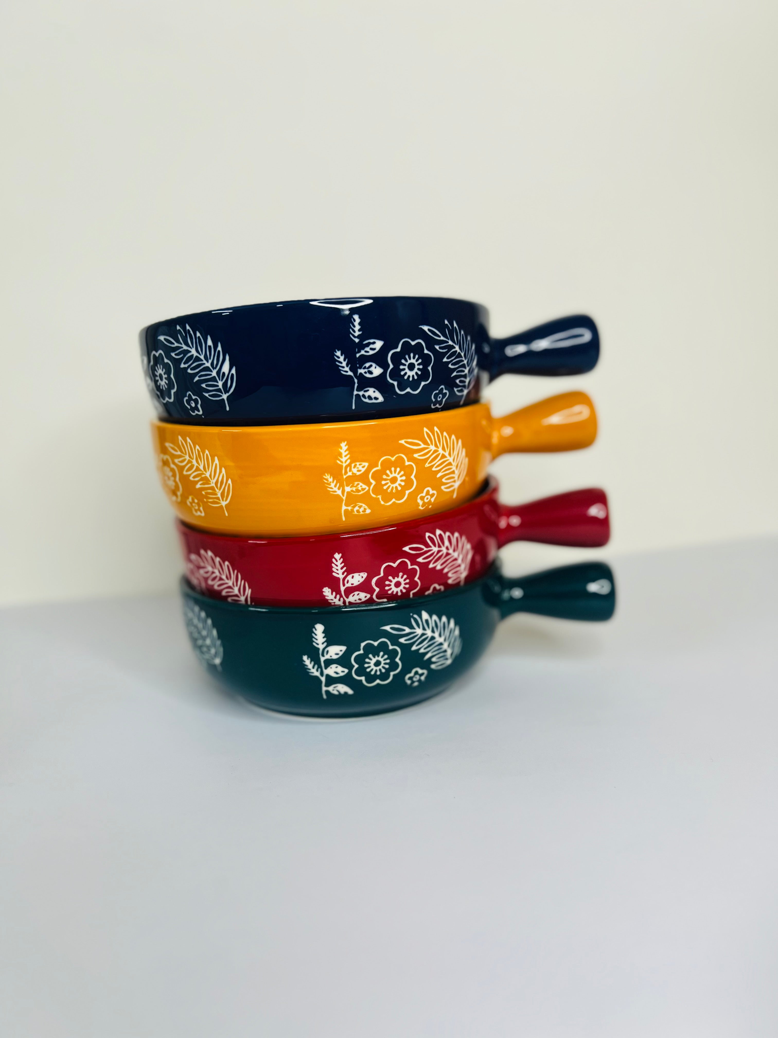 Handcrafted Ceramic Serving Bowl with Handle ( Green )