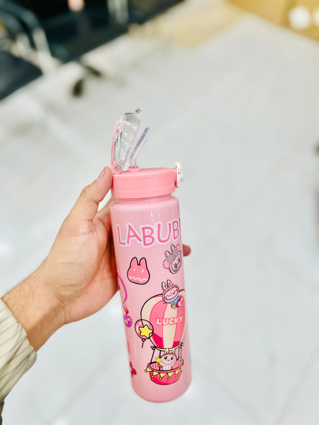 Labubu Character Kids Water Bottle ( Light Pink )