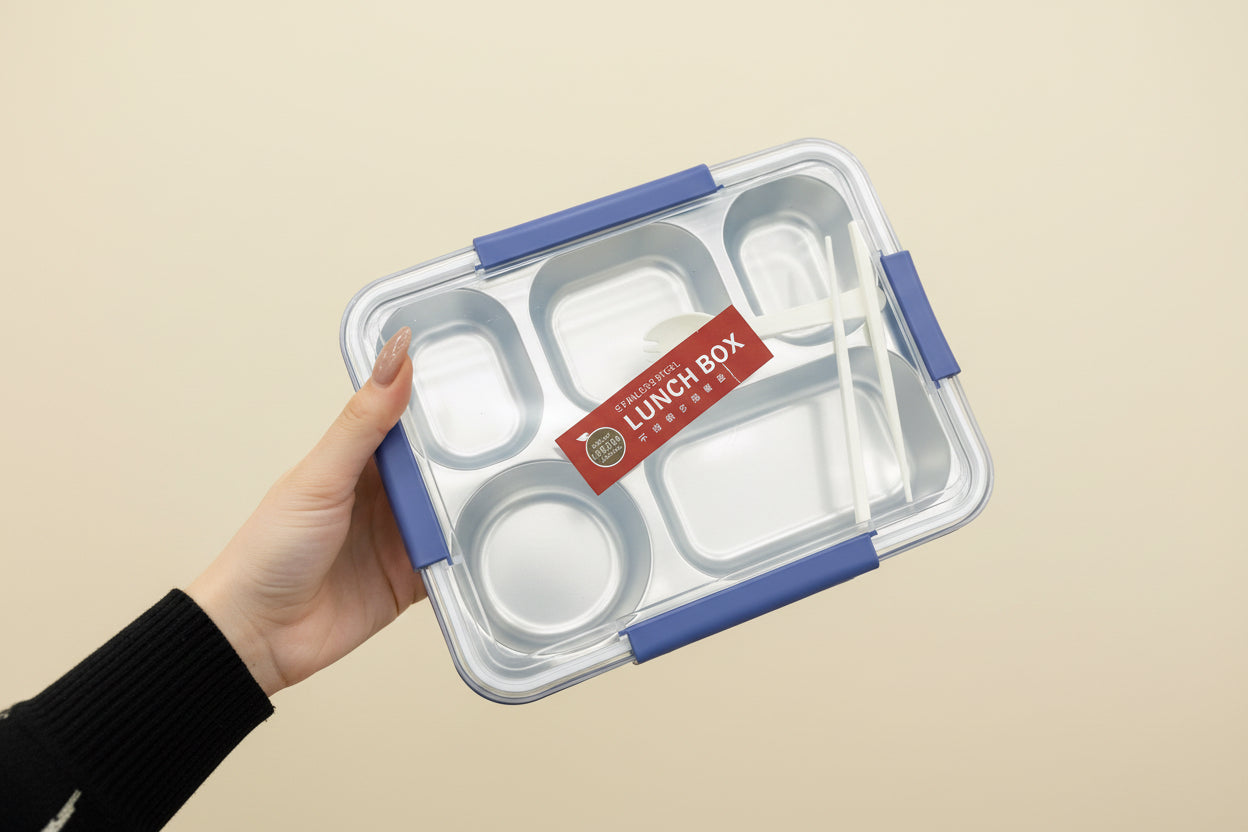 Multi Sections Stainless Steel Lunch Box With Utensils (Fork & Chopsticks)