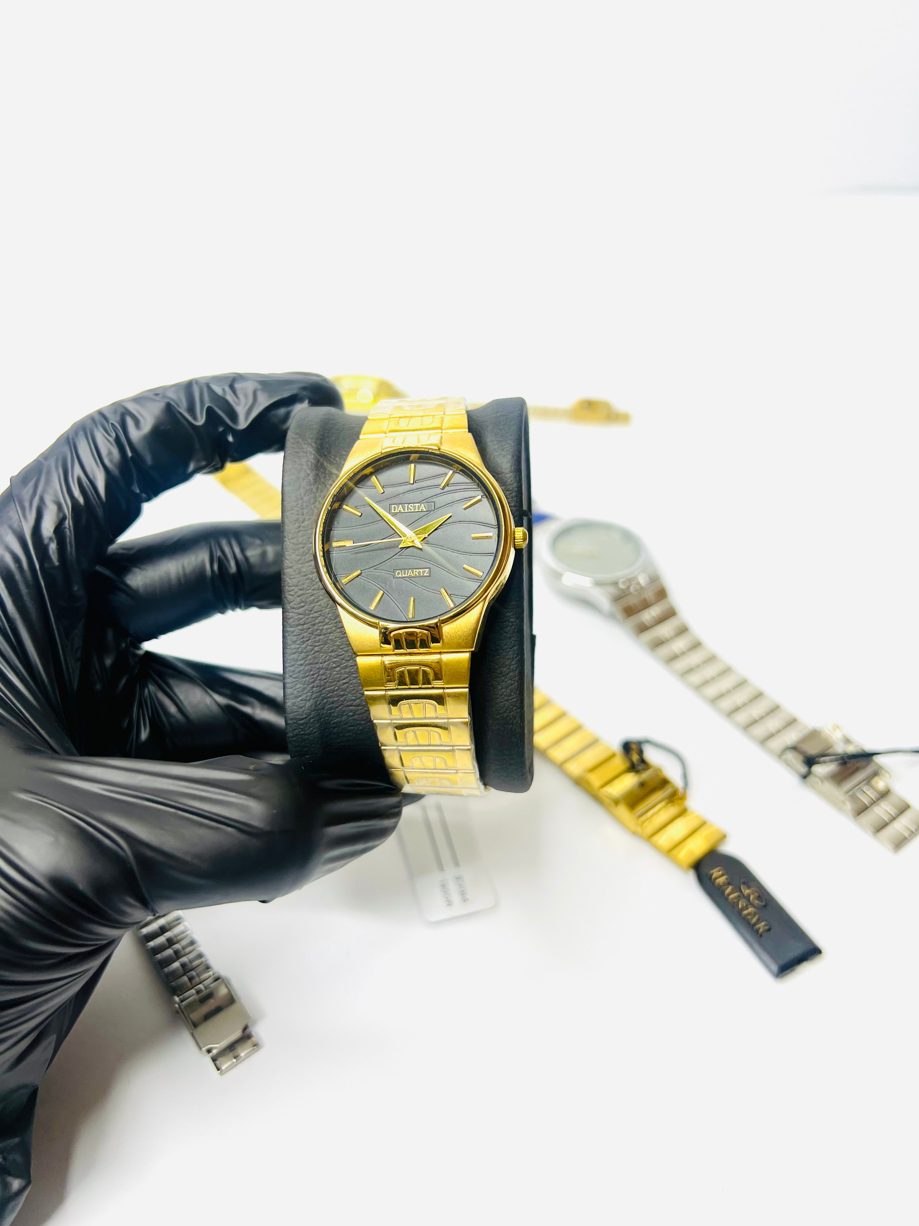 Real-Star Golden Mens Watch With Black Dial