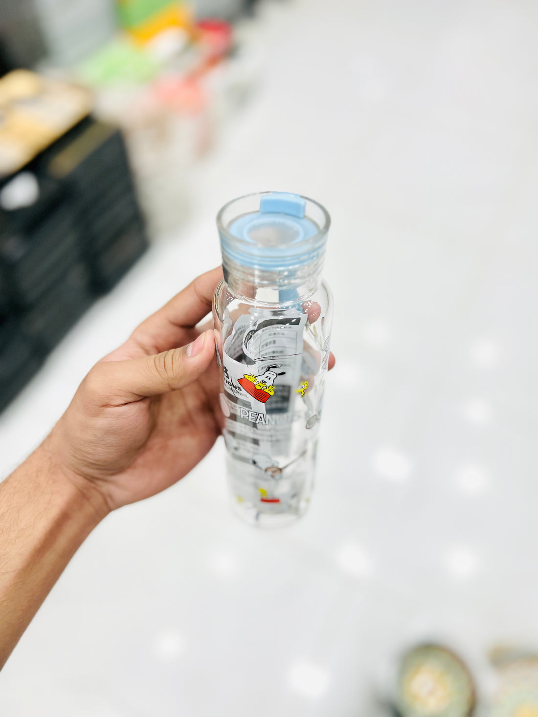 Peanuts Snoopy Cartoon Glass Water Bottle With A Portable Handle ( 380 ML)