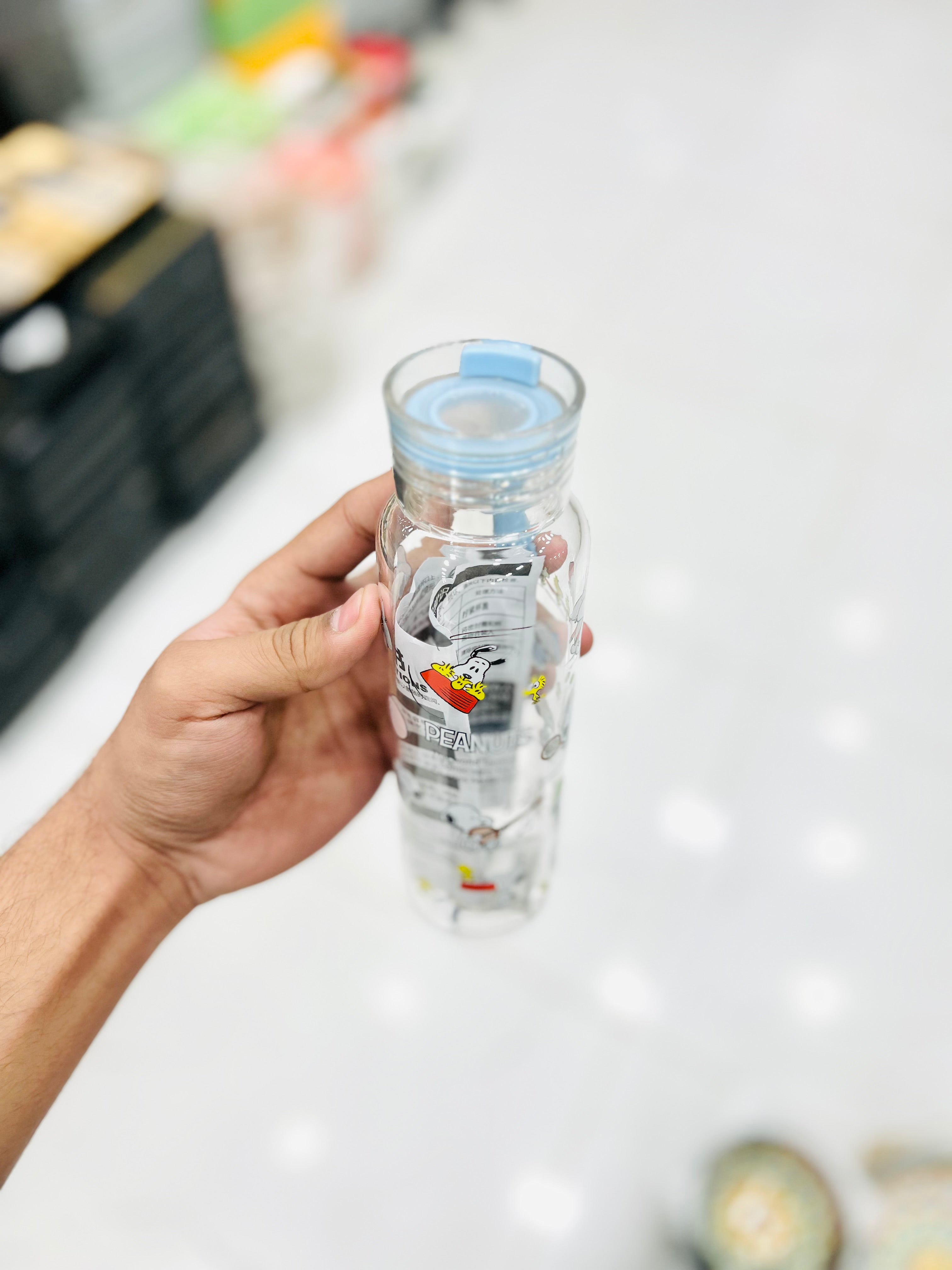 Peanuts Snoopy Cartoon Glass Water Bottle With A Portable Handle ( 380 ML)