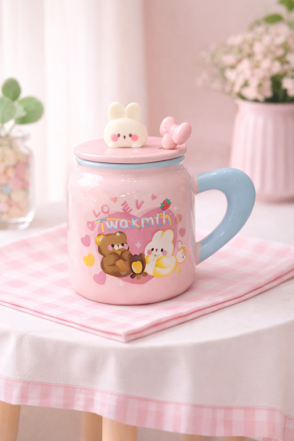 Yunikon Animal Ceramic Coffee Mug With Lid & Spoon