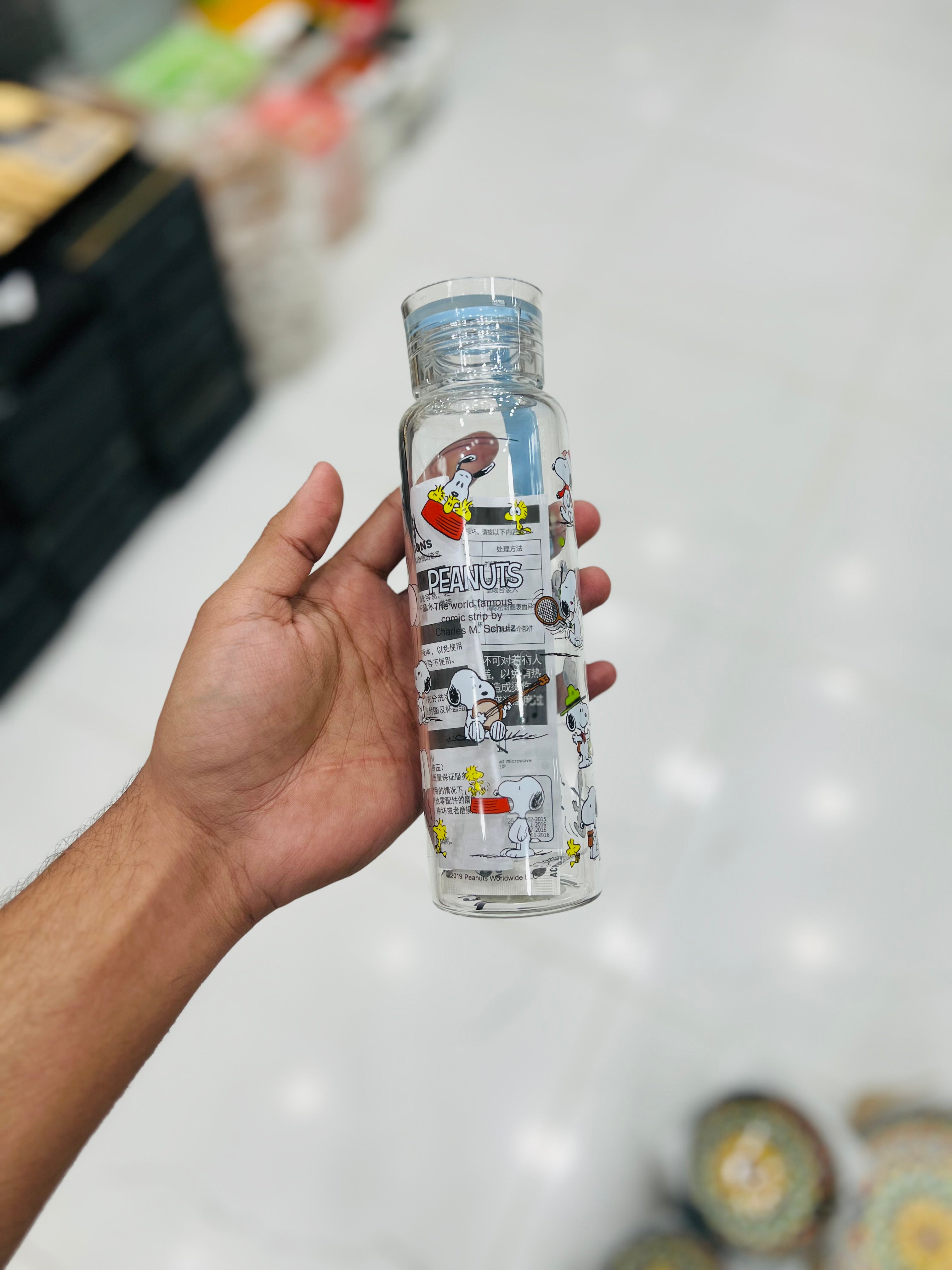 Peanuts Snoopy Cartoon Glass Water Bottle With A Portable Handle ( 380 ML)