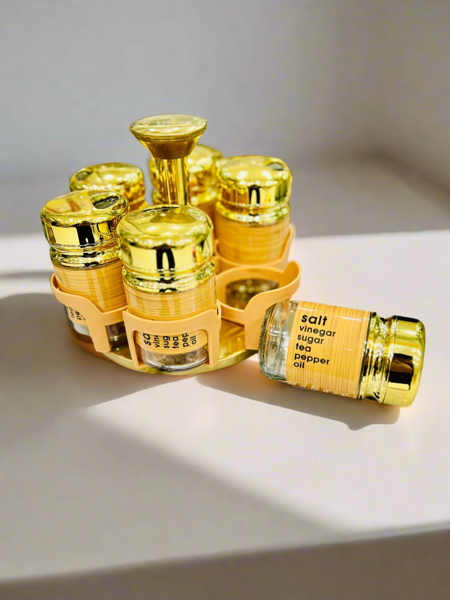Glass Spice Jar Set (Pack Of 6 Jars & Rotating Stand)