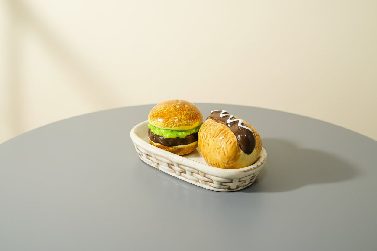 Ceramic Burger & Hot Dog  Salt & Pepper Shaker