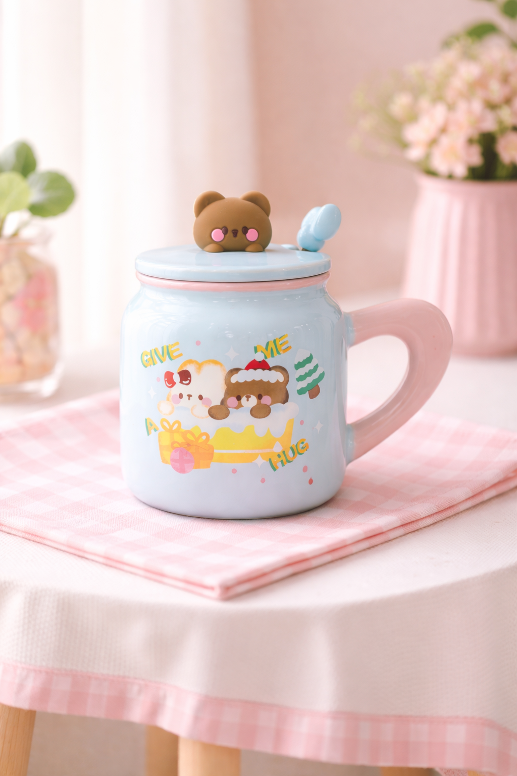 Yunikon Animal Ceramic Coffee Mug With Lid & Spoon