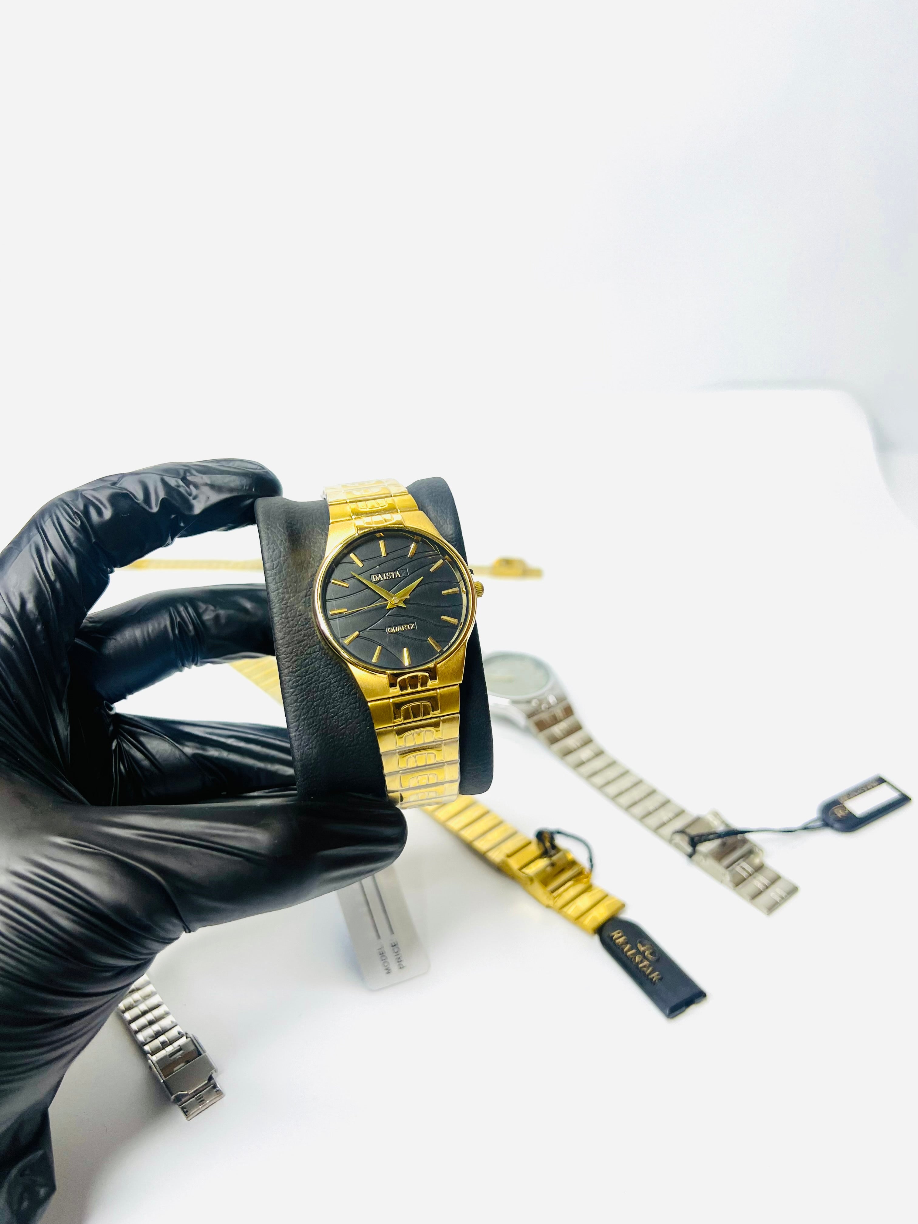 Real-Star Golden Mens Watch With Black Dial