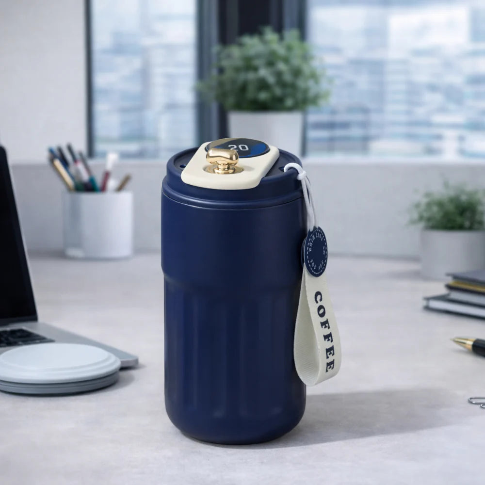 Smart Insulated Coffee Mug With Led Temperature Display On The Lid