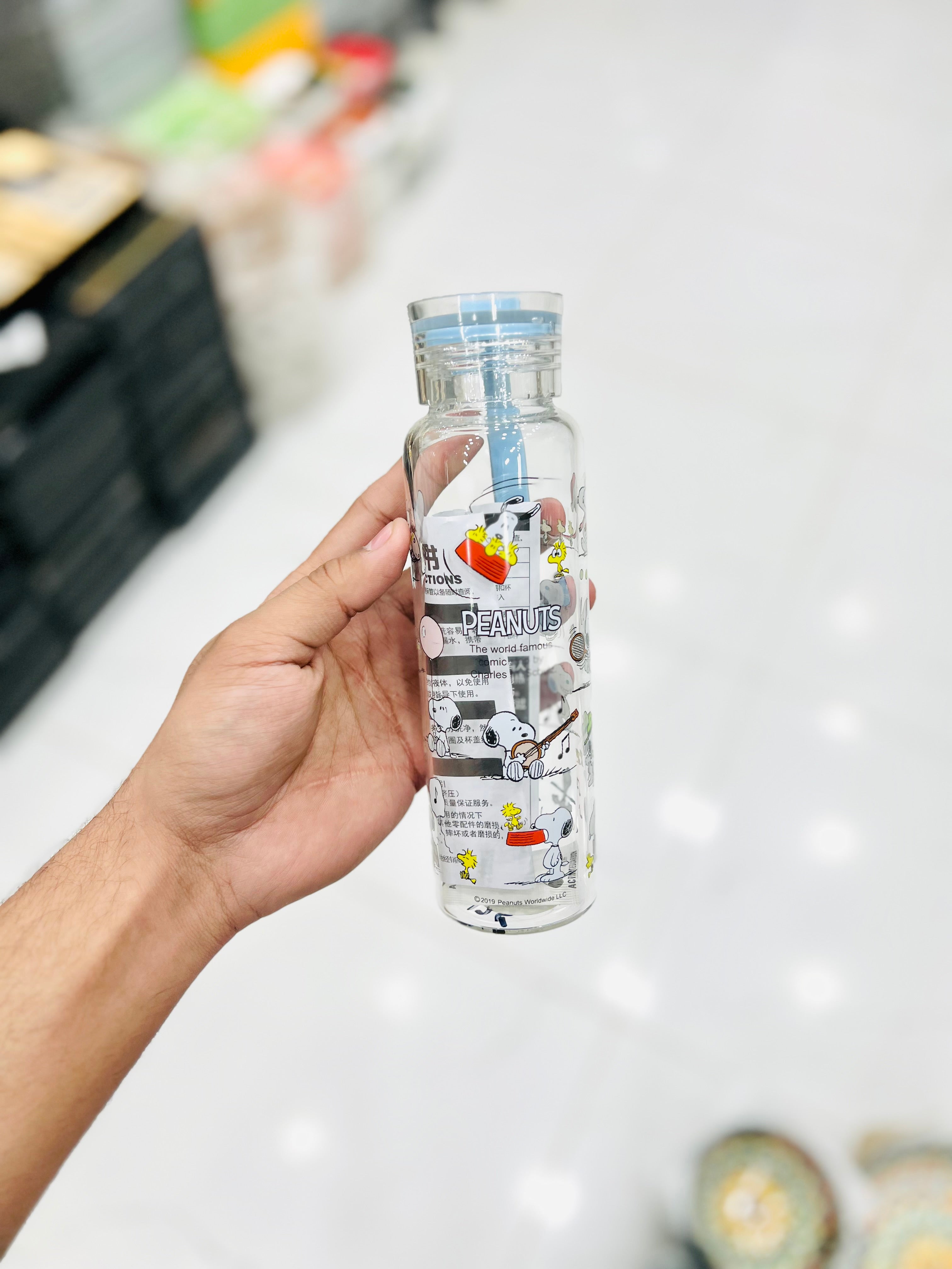 Peanuts Snoopy Cartoon Glass Water Bottle With A Portable Handle ( 380 ML)