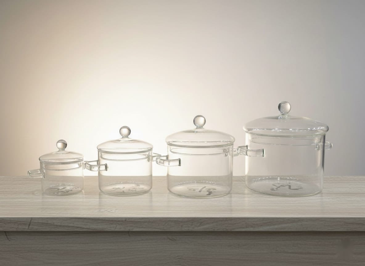 Borosilicate Glass Cooking Pots ( 4 Pcs )