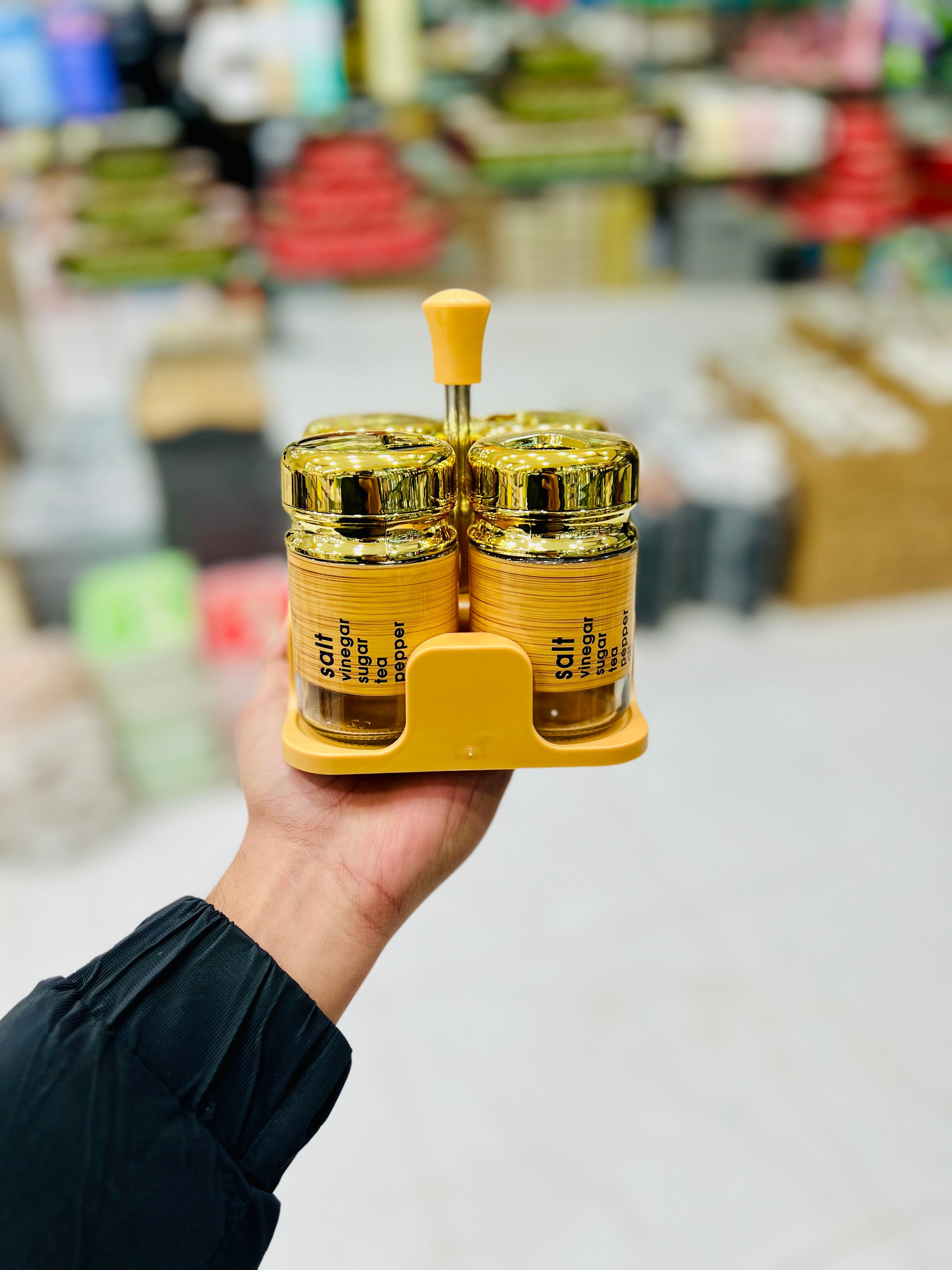 Glass Spice Jar Set (Pack Of 4 With Stand)