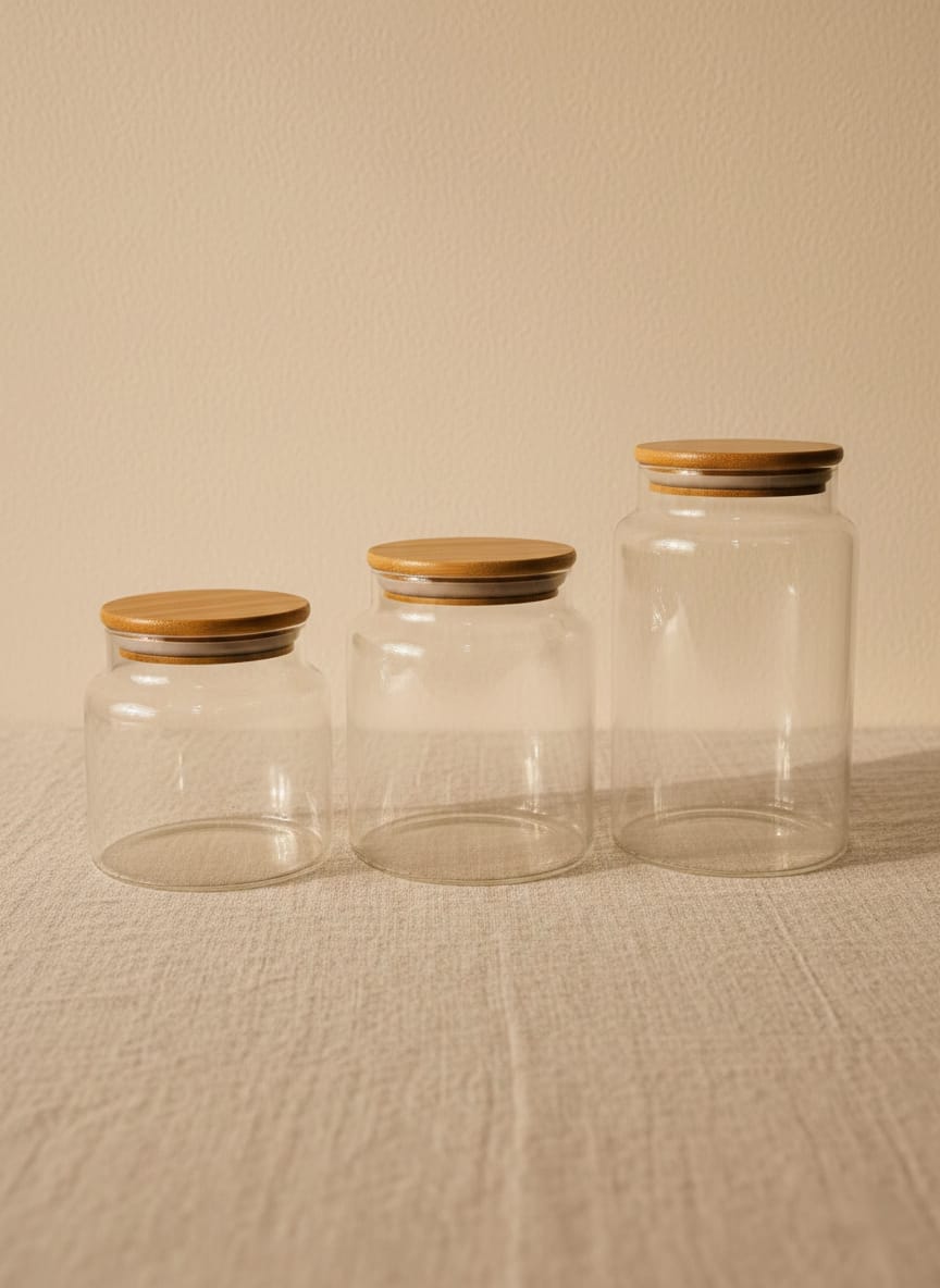 Zuri Design Glass Storage Jar With Bamboo Lids ( 3 Pcs )