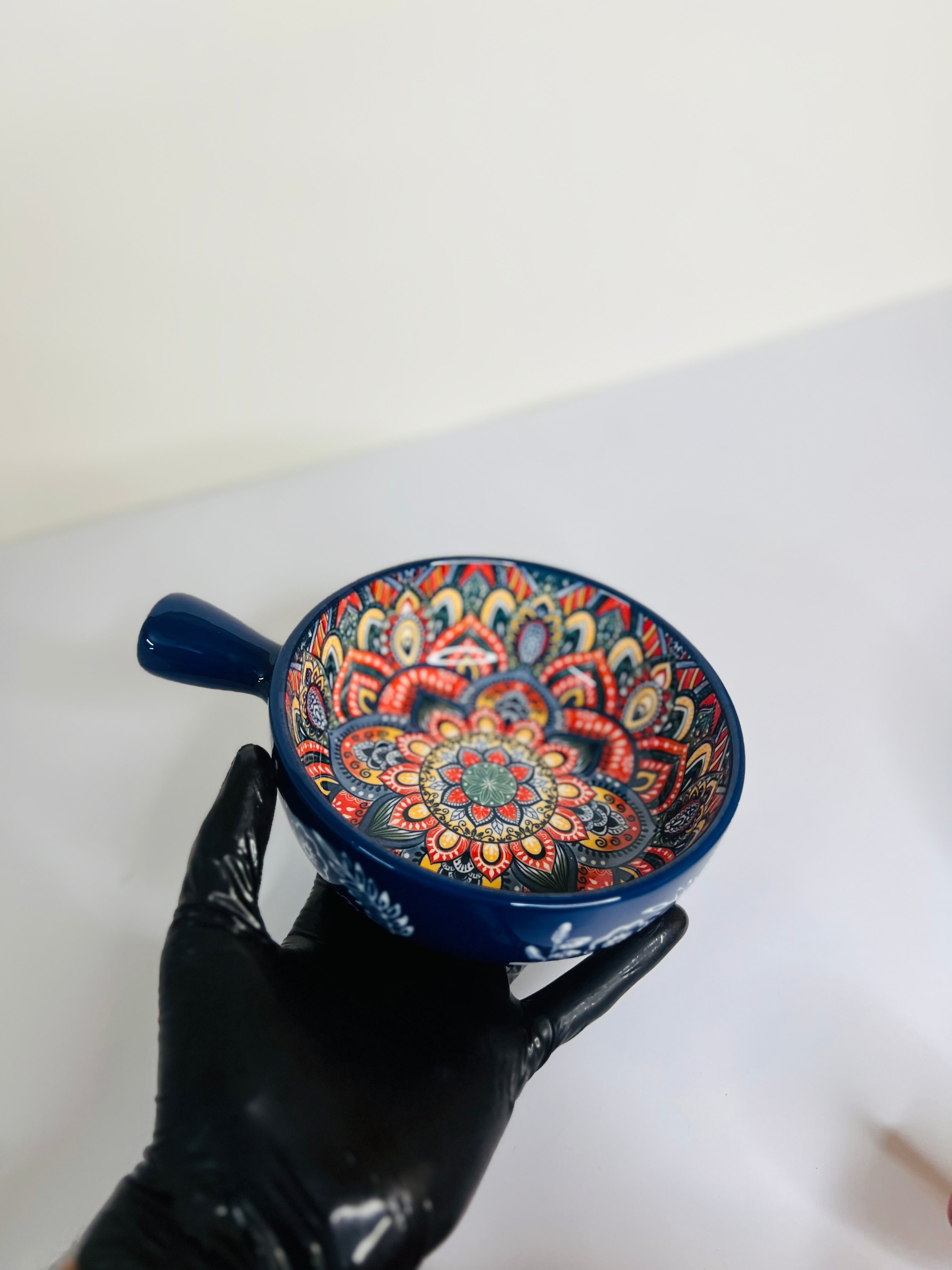 Handcrafted Ceramic Serving Bowl With Handle ( Blue )