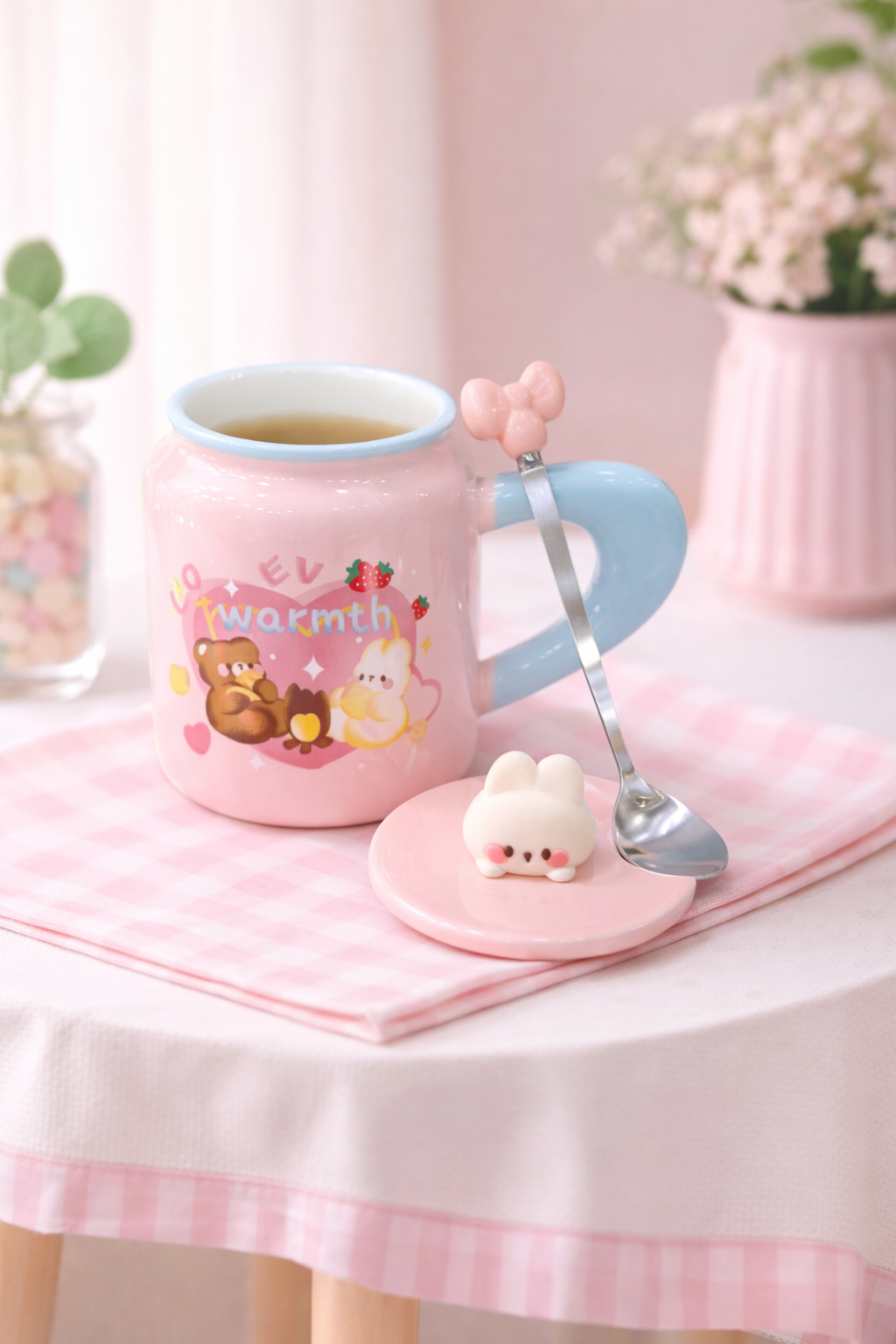 Yunikon Animal Ceramic Coffee Mug With Lid & Spoon