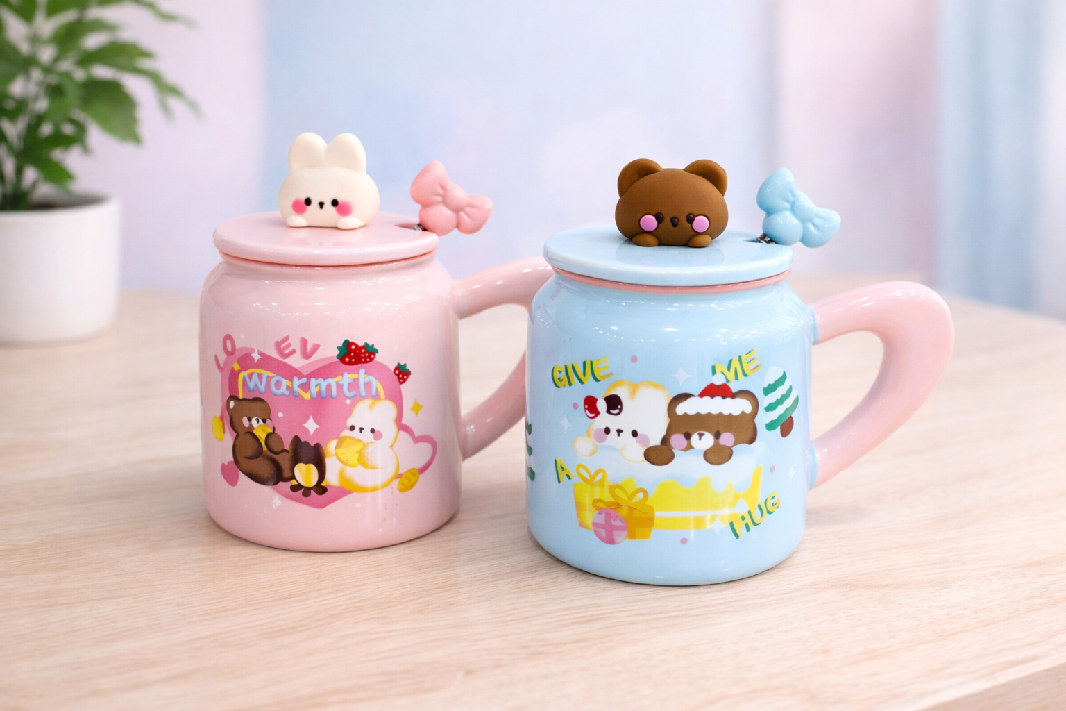 Yunikon Animal Ceramic Coffee Mug With Lid & Spoon