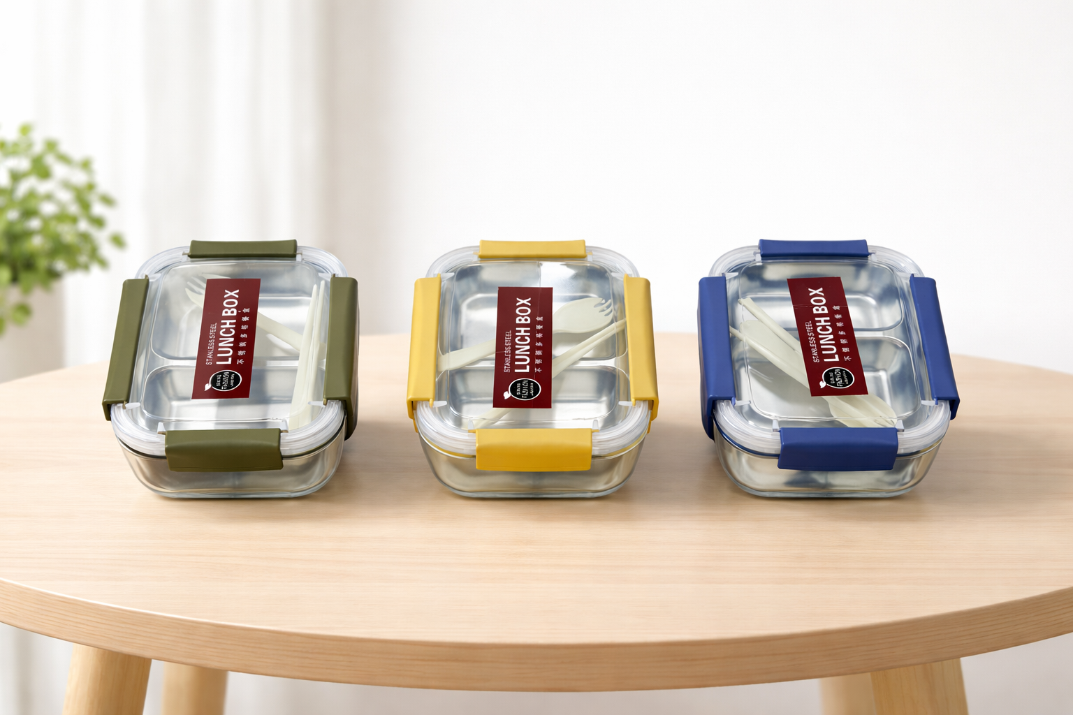 2 Sections Stainless Steel Lunch Box With Fork & Chopsticks