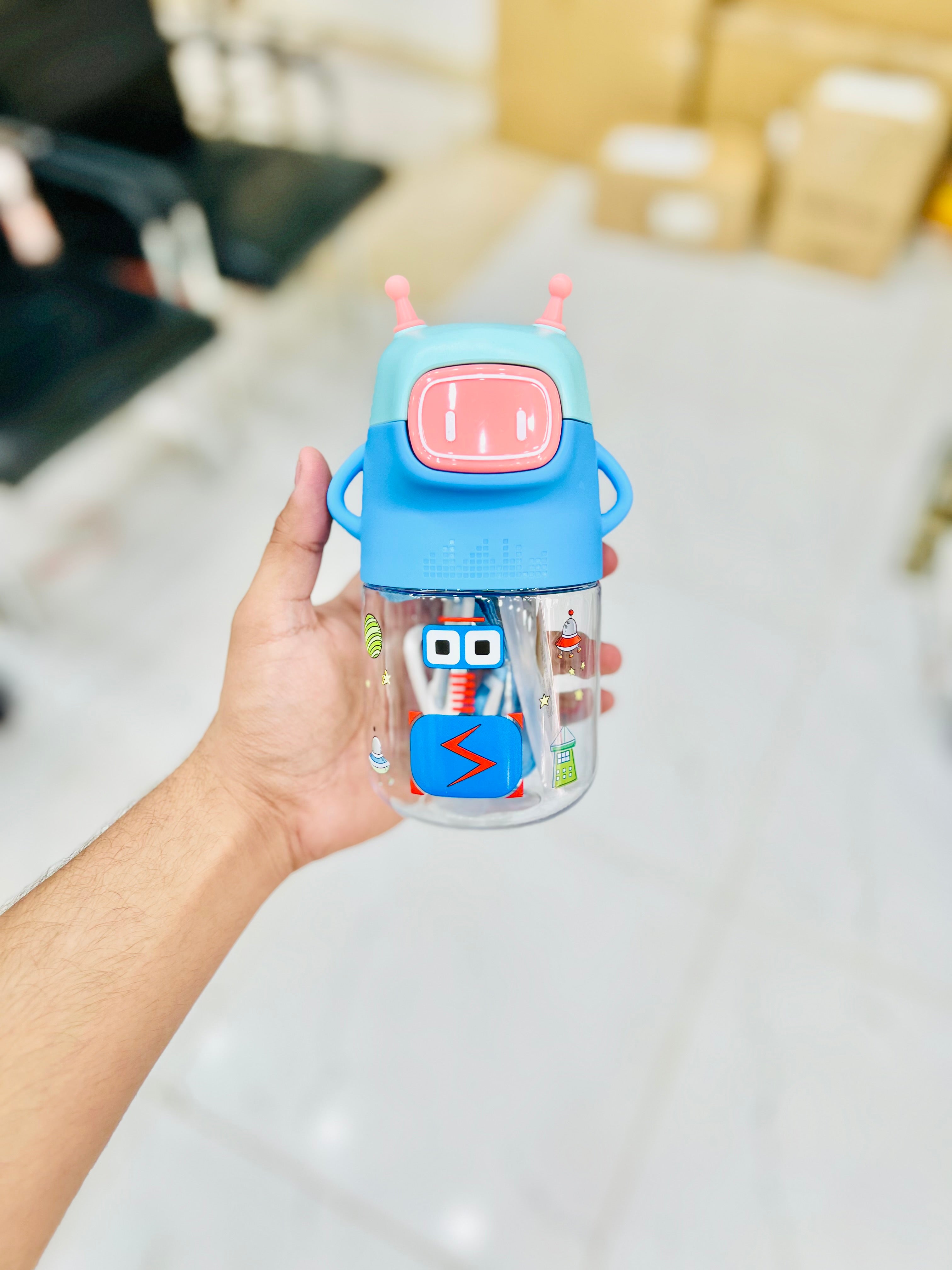 Cute Robot-themed Kid’s Water Bottle