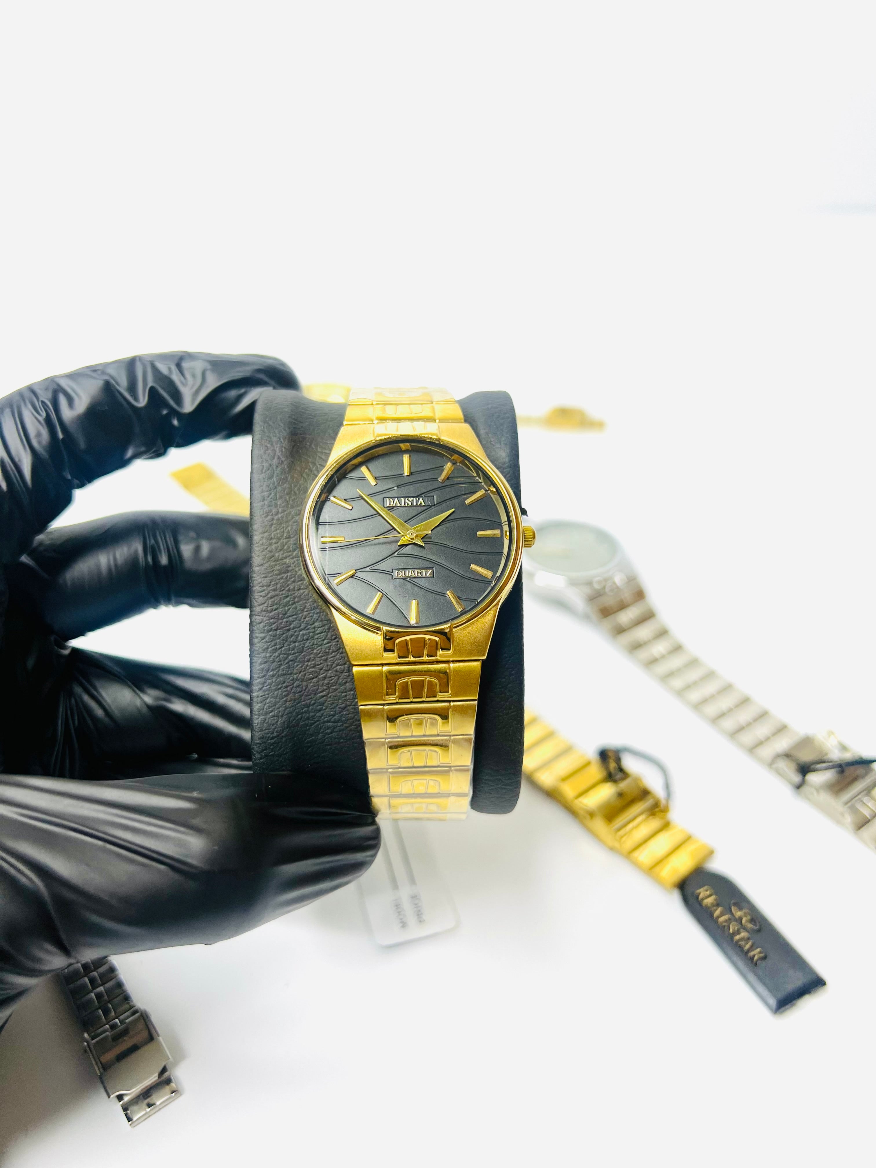 Real-Star Golden Mens Watch With Black Dial