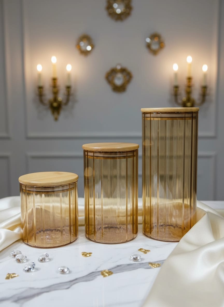 Amber Glass Storage Jars With Bamboo Lids