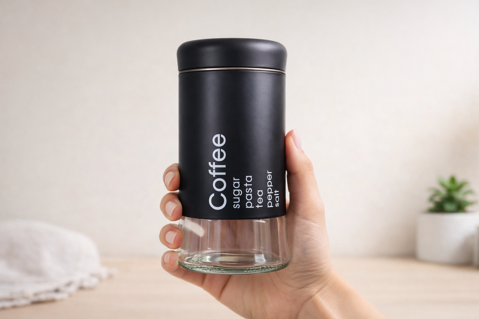 3 Pc Set Of Black Metal & Glass Kitchen Canister Set