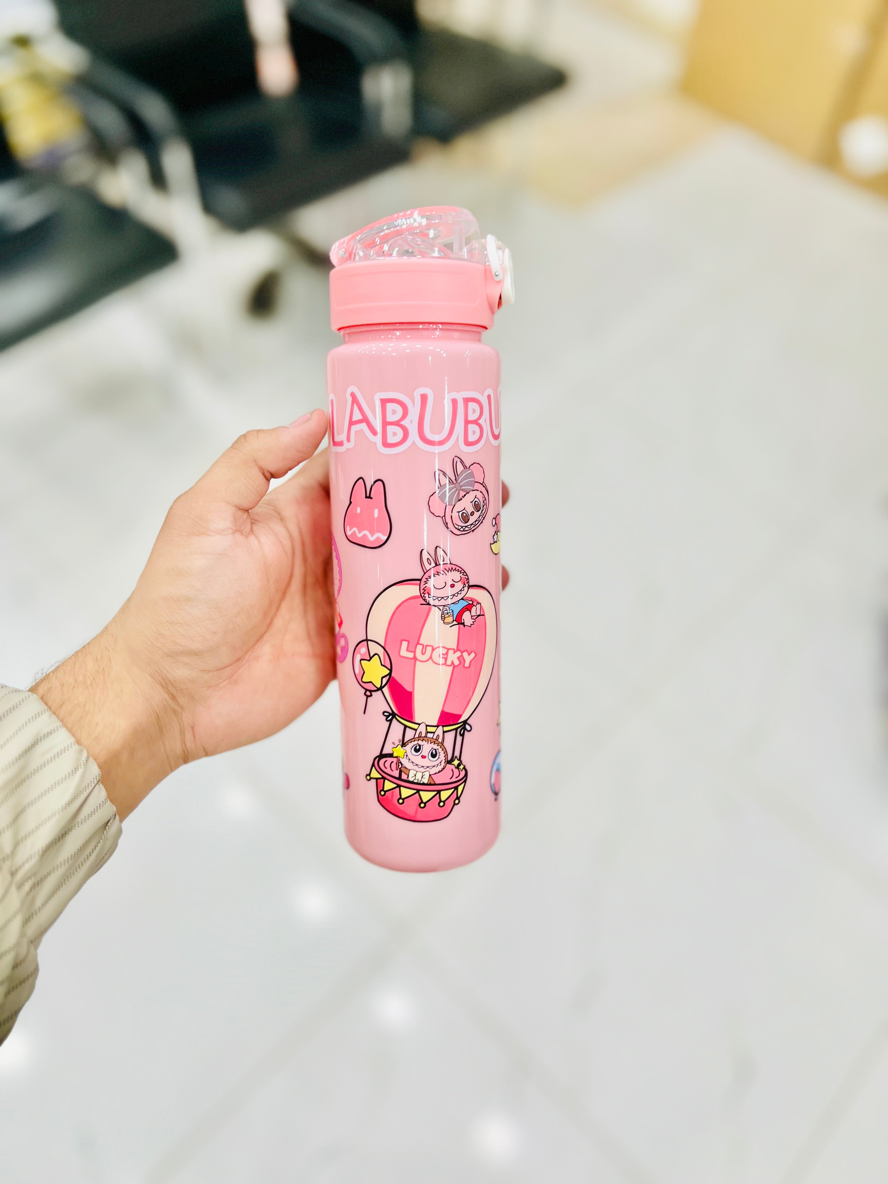 Labubu Character Kids Water Bottle ( Light Pink )