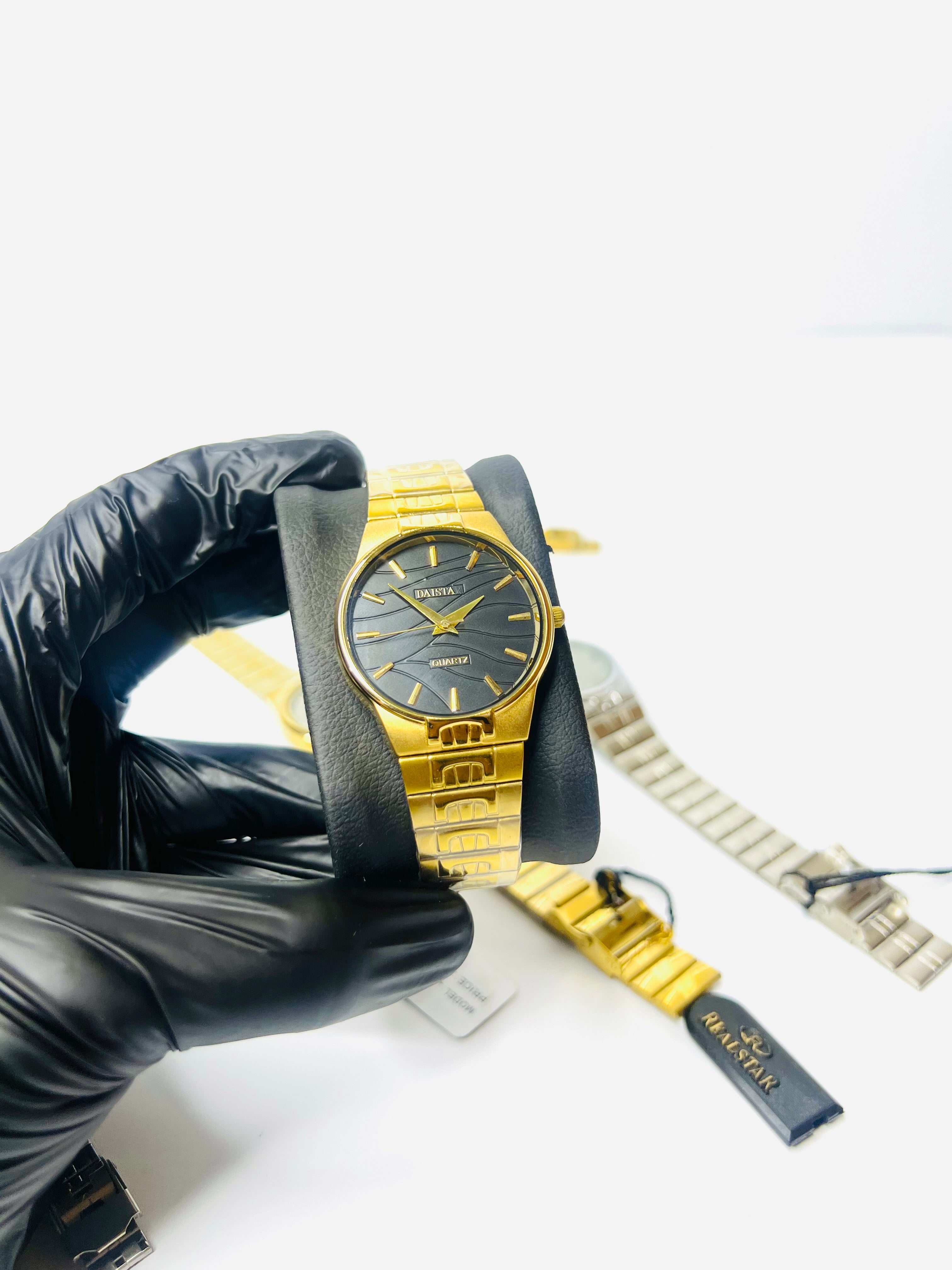 Real-Star Golden Mens Watch With Black Dial