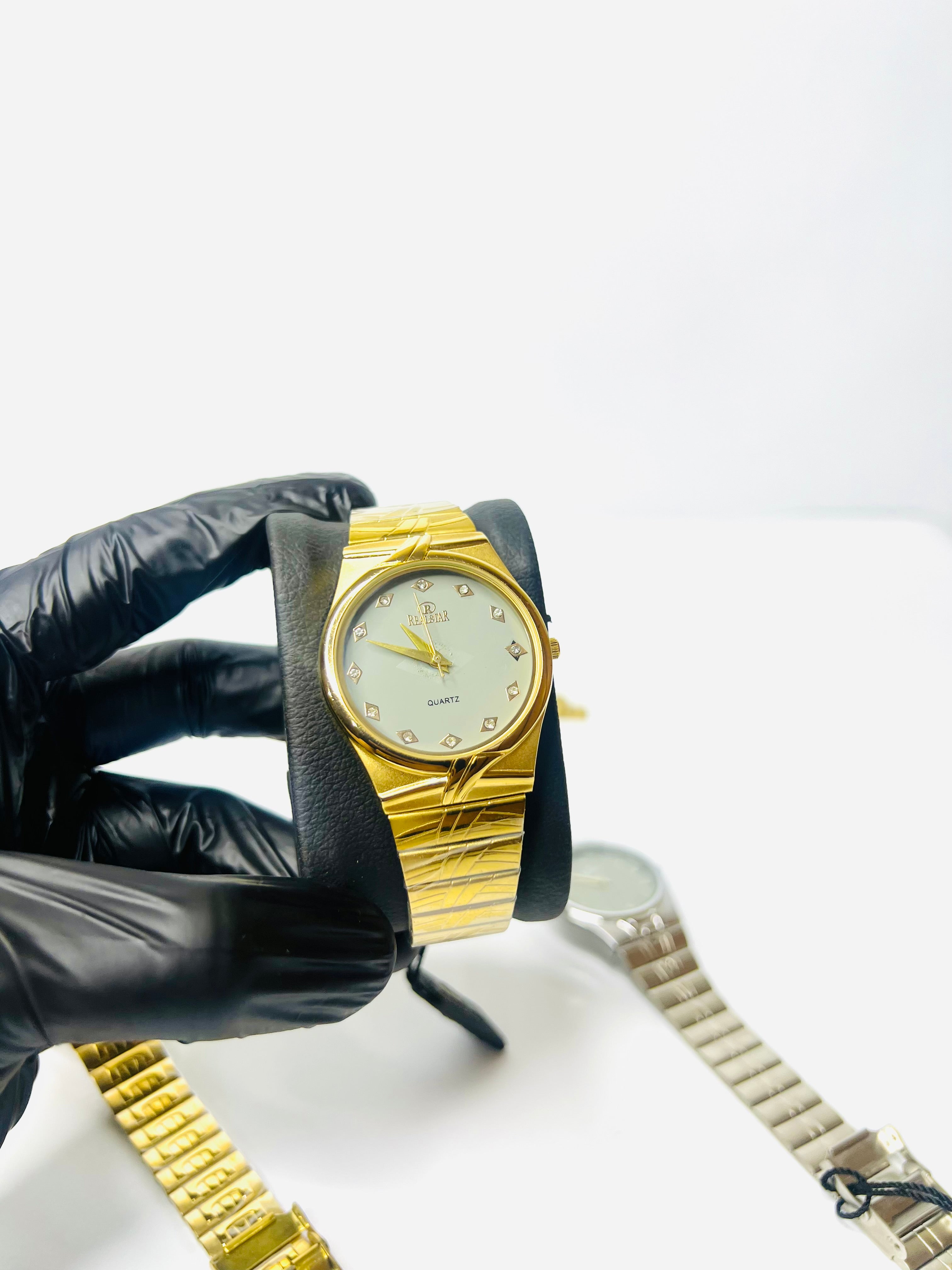 Real Star Golden Mens Watch With Pista Dial