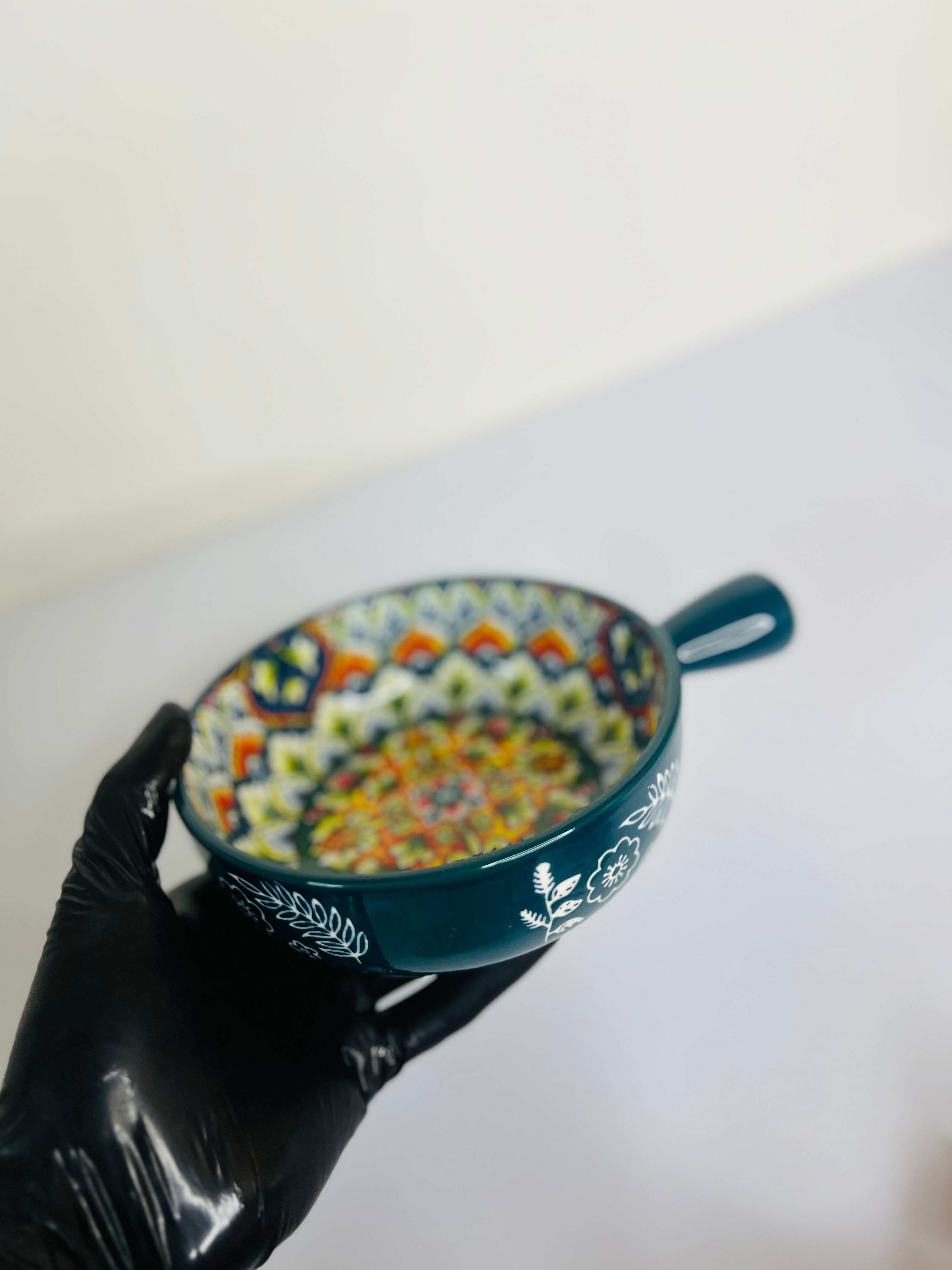 Handcrafted Ceramic Serving Bowl with Handle ( Green )